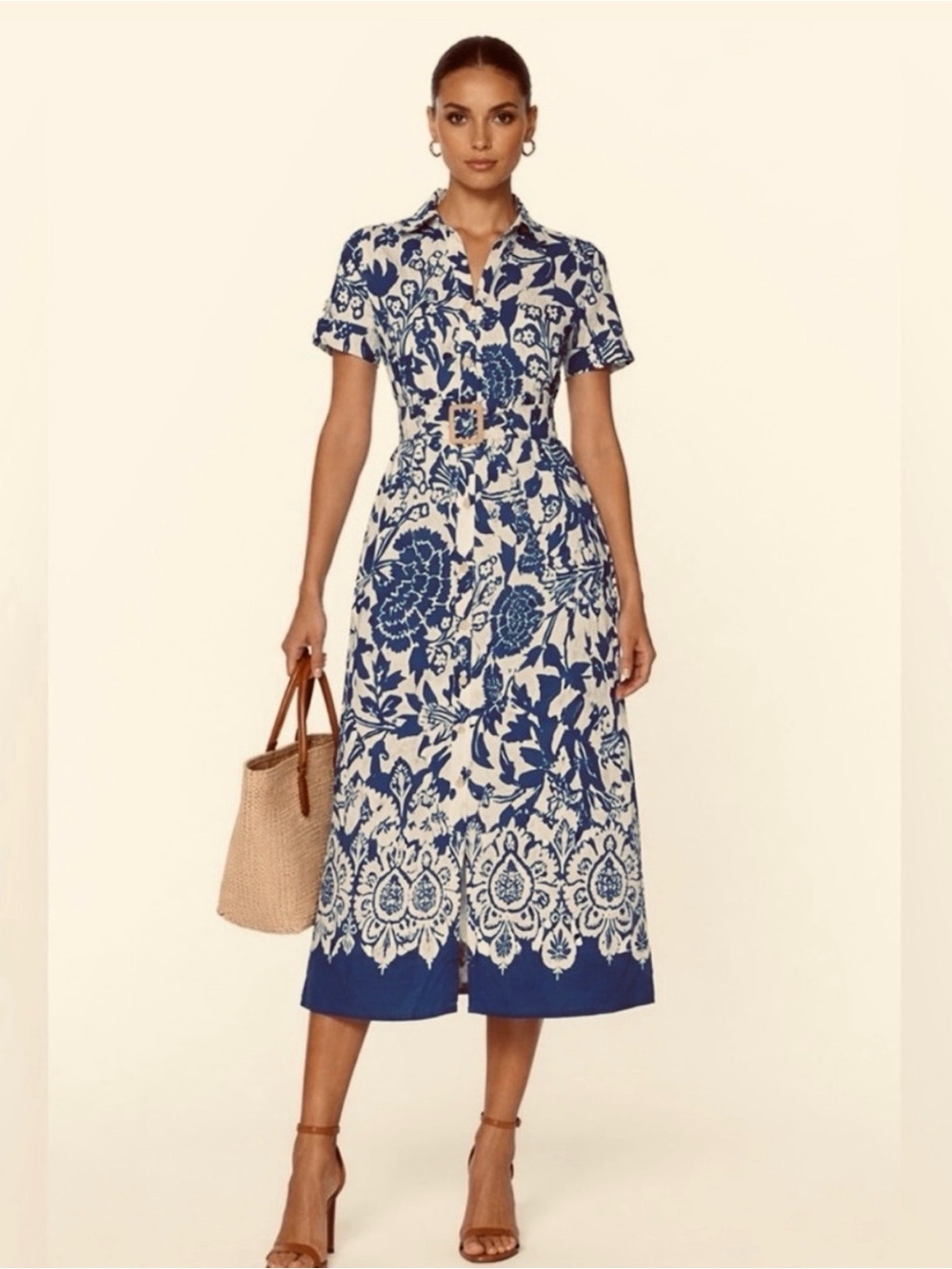 Joie Blue and White Cotton Dress With Belt